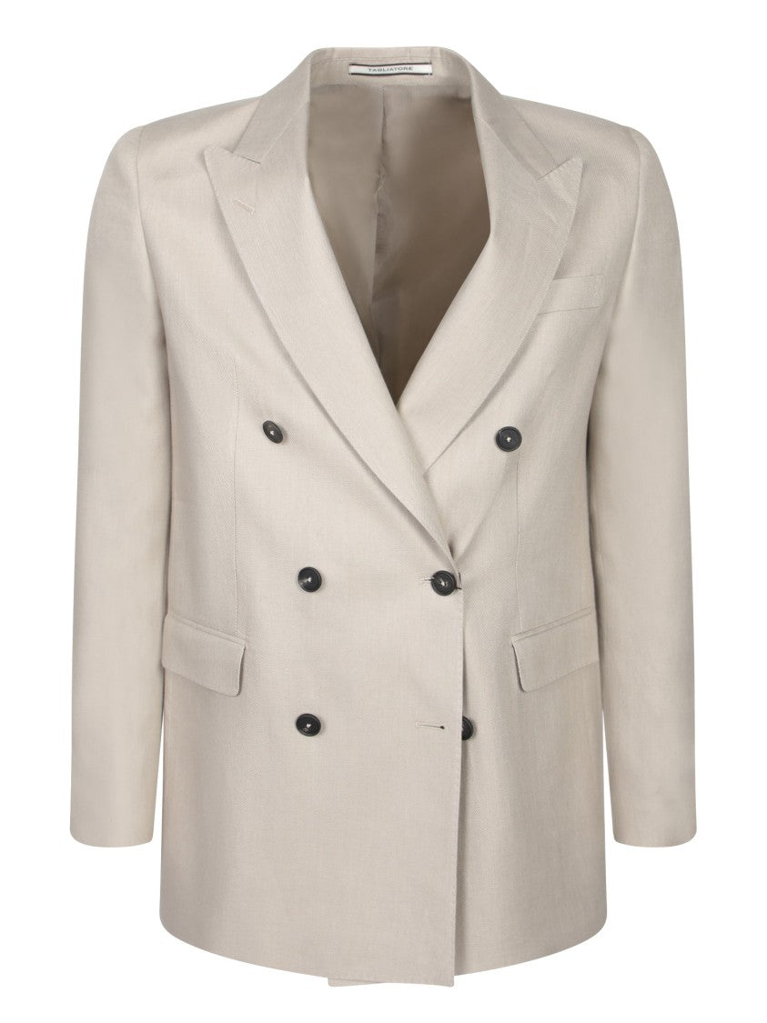 Tagliatore Double-Breasted Beige Linen Jacket With Flap Pockets