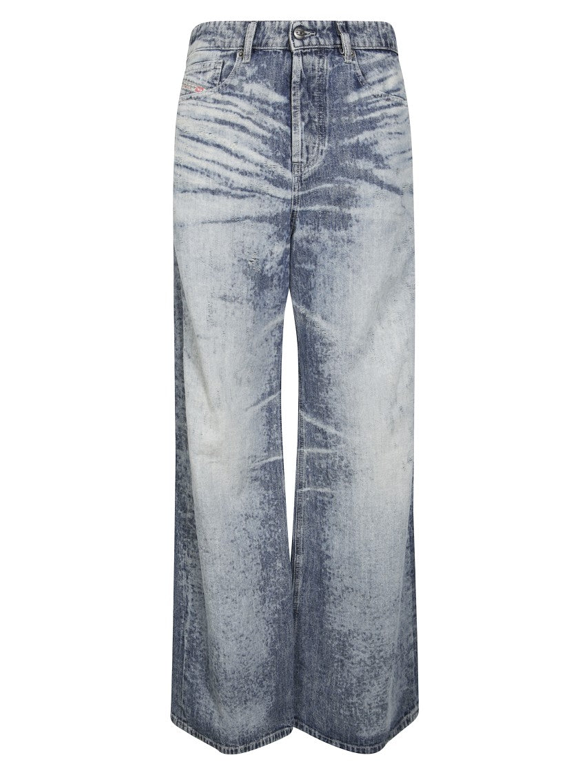 Diesel Wide-Leg Denim Pants With Acid-Wash Effect