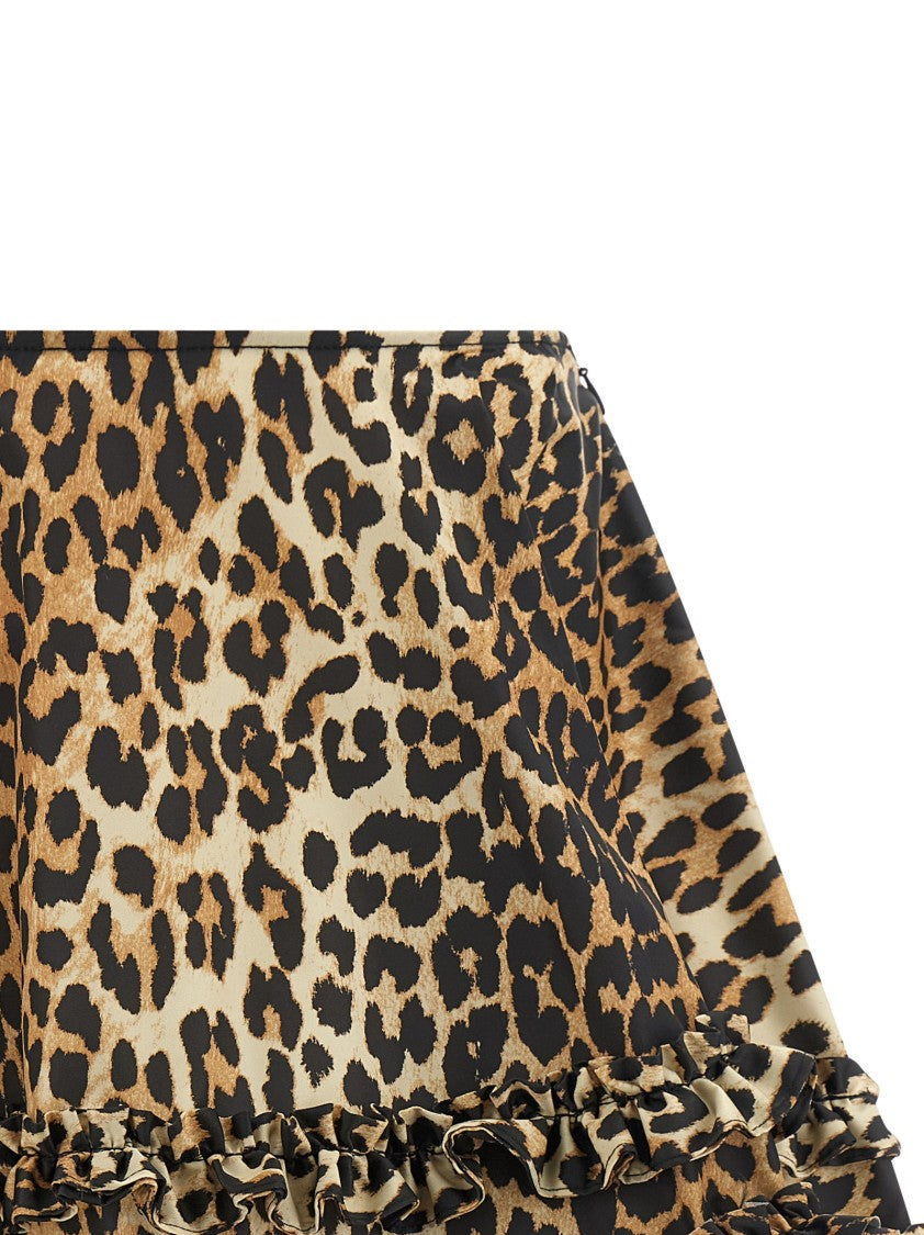 Ganni 'Leopard Duchesse Nylon Mini Frill' Skirt