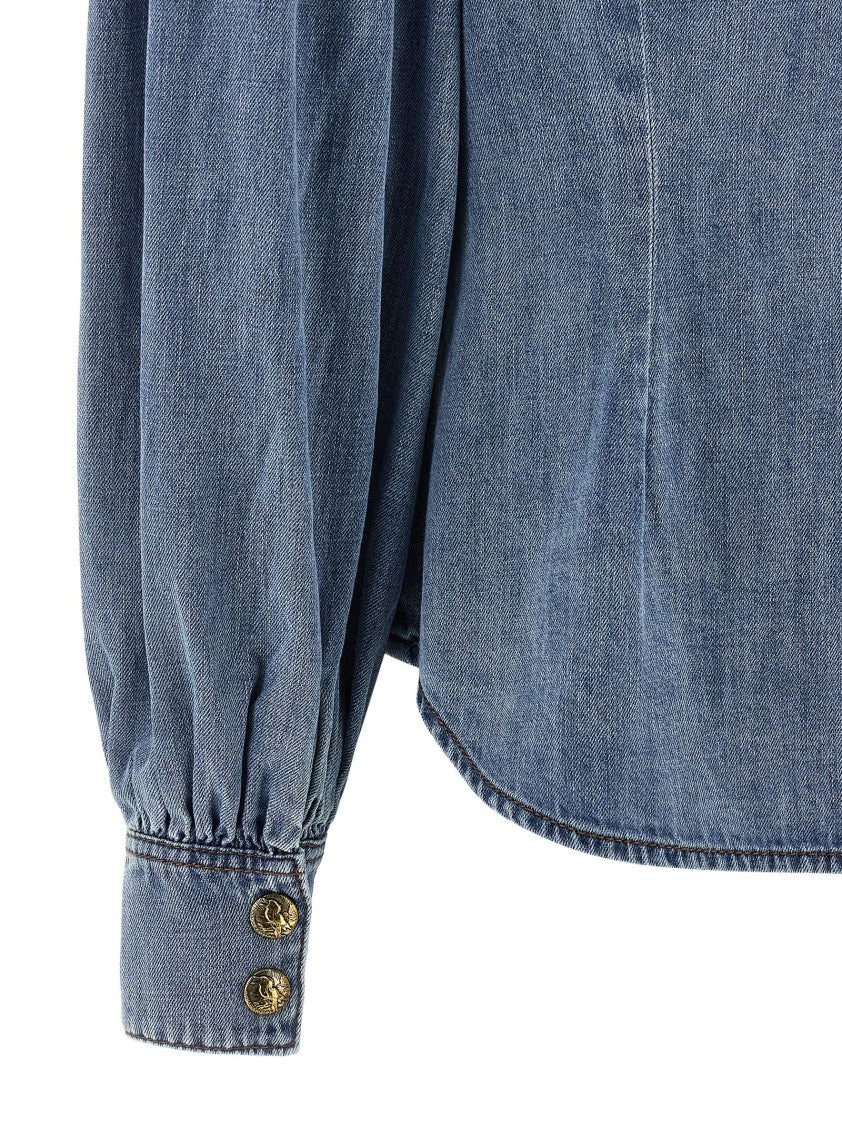 Zimmermann Cotton Denim Shirt With Mandarin Collar