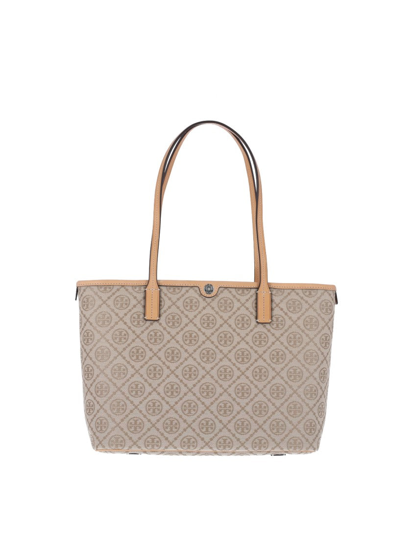 Tory Burch White T Monogram Canvas Tote Bag
