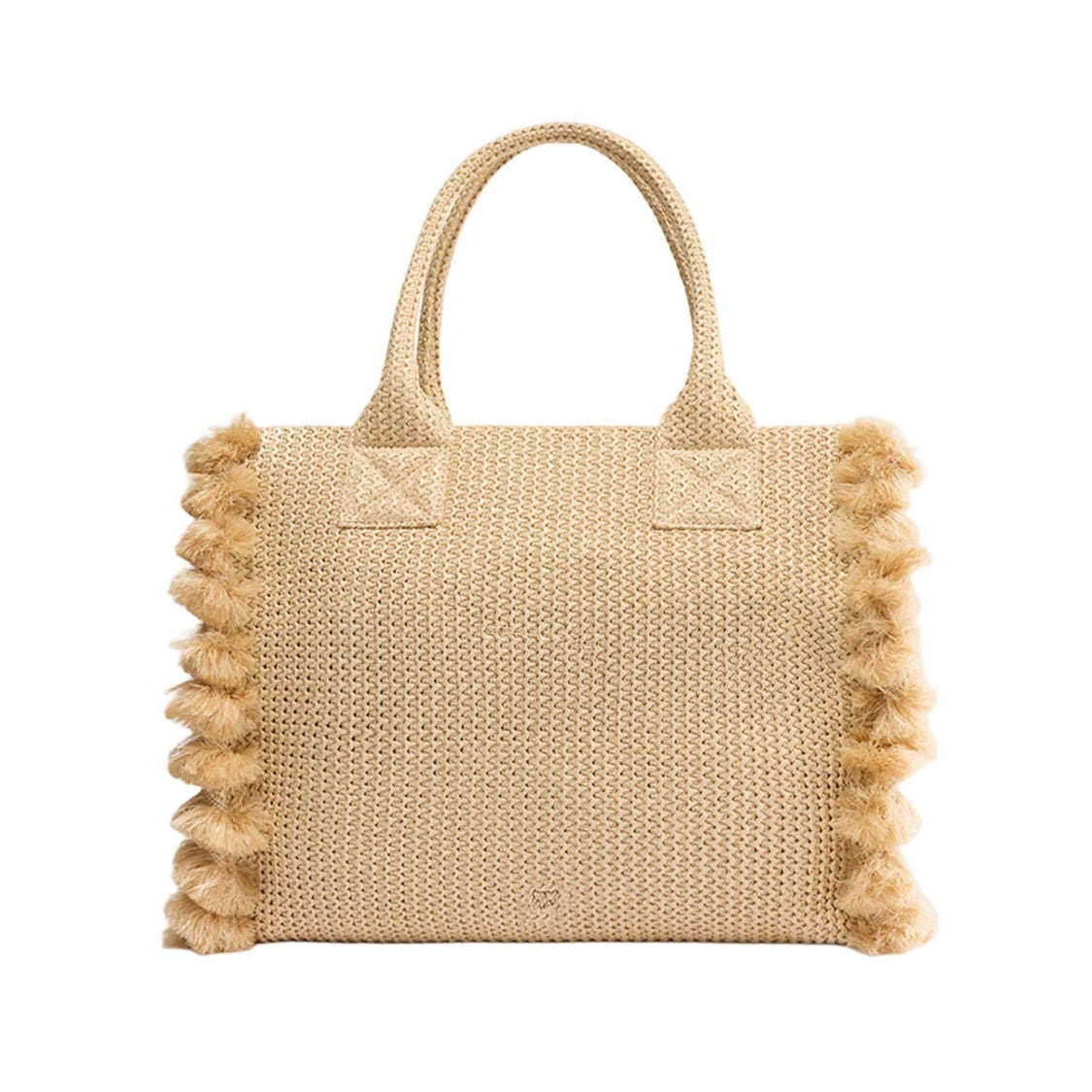 Pinko Natural Raffia Shopping Bag With Contrast Logo And Decorative Tassels