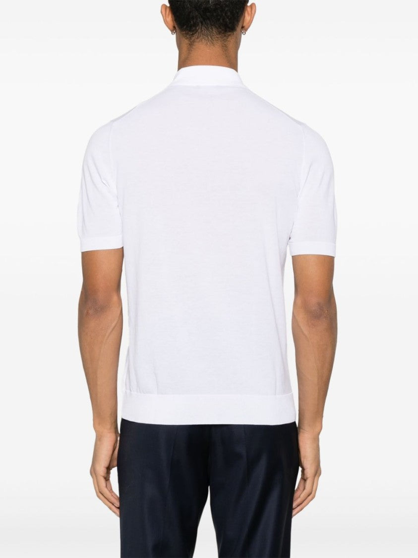 Barba White Polo With Ribbed Hem