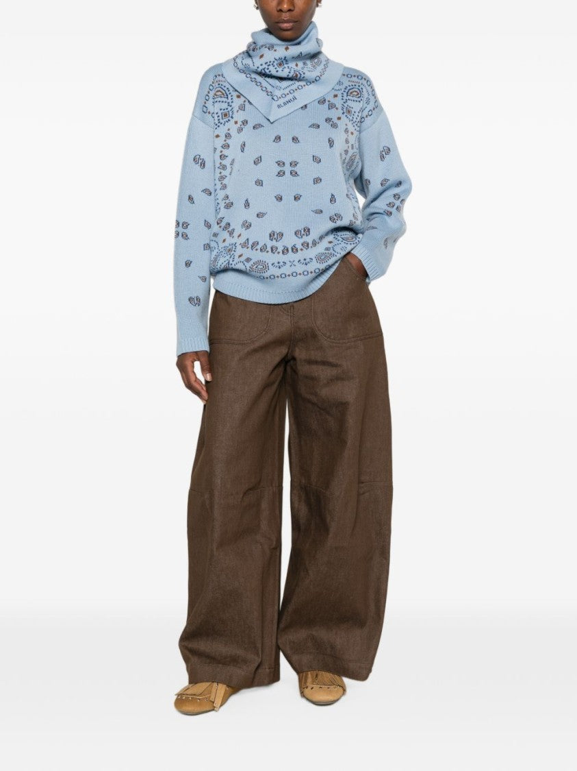 Alanui Blue Draped Turtleneck Sweater