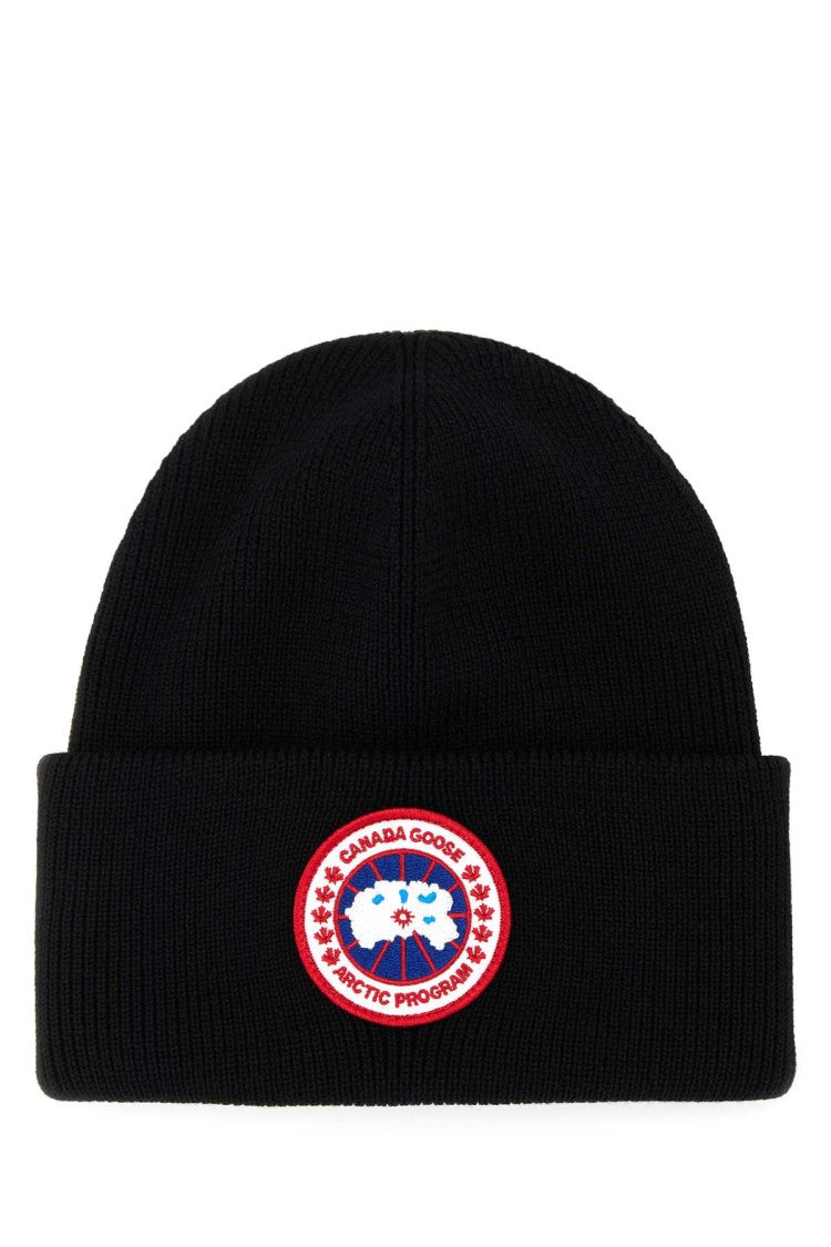 Canada Goose Classic Black Wool Arctic Beanie With Logo Patch