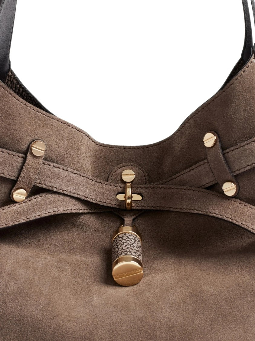 Borbonese Medium Suede Bucket Bag With Adjustable Leather Strap