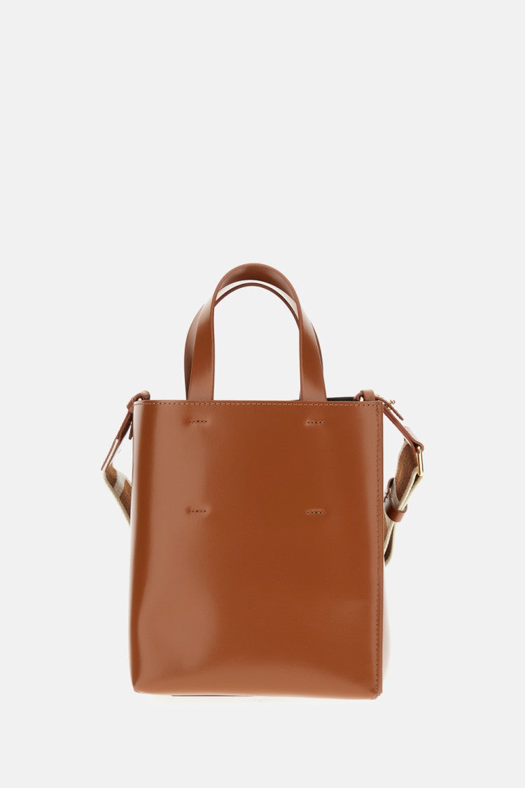 Marni Mini North/South Calf Leather Tote With Gold Accents