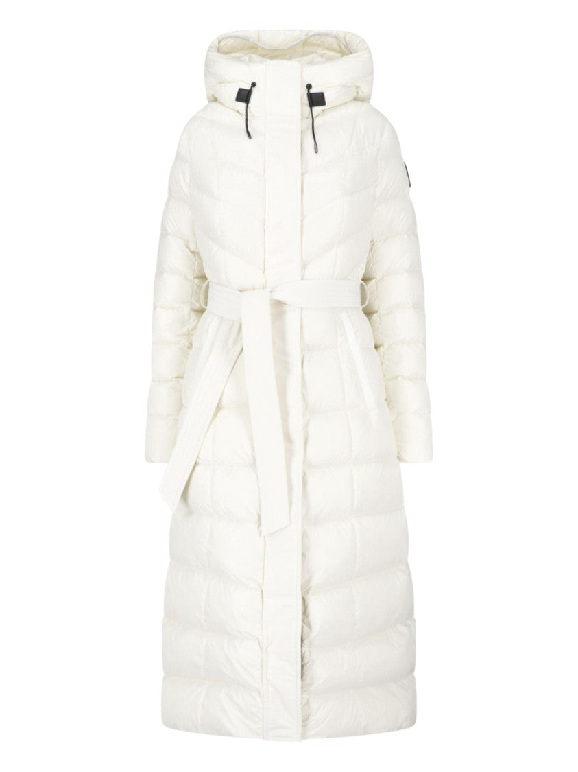Mackage White Calina Waterproof Belted Down Jacket