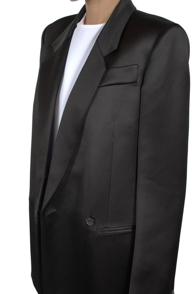 Khaite Black Satin-Finish Oversized Viscose Blazer