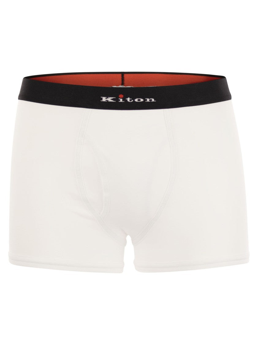 Kiton Stretch Cotton Boxer Shorts With Logo