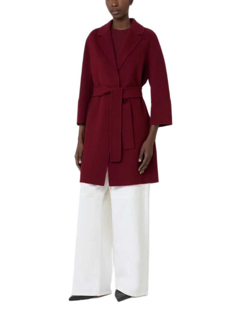 Max Mara Tailored Red Coat With Wide Belt And Three-Quarter Sleeves