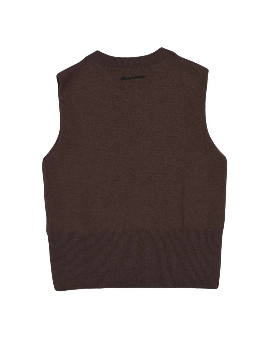 Ermanno Firenze Brown Embellished Polyamide-Blend Tank Top