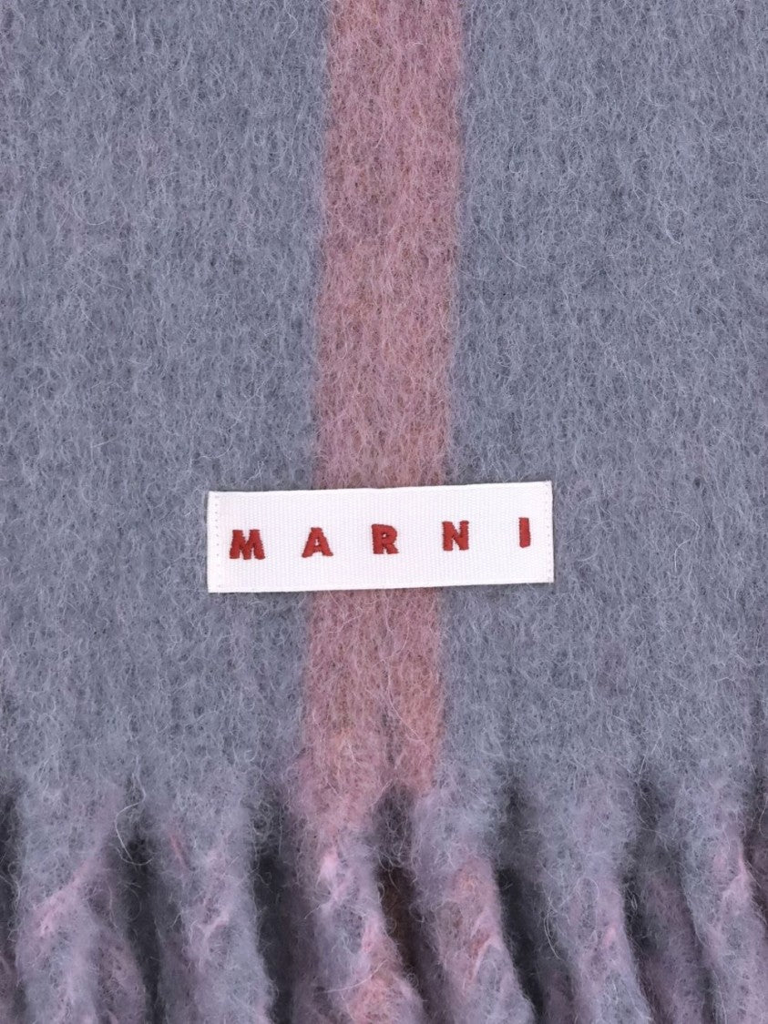 Marni Muted Grey and Purple Striped Wool Blend Scarf