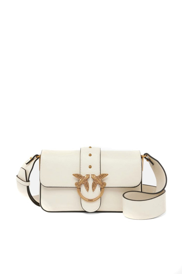 Pinko White Love Bag One Leather Gold-Buckle Shoulder Bag