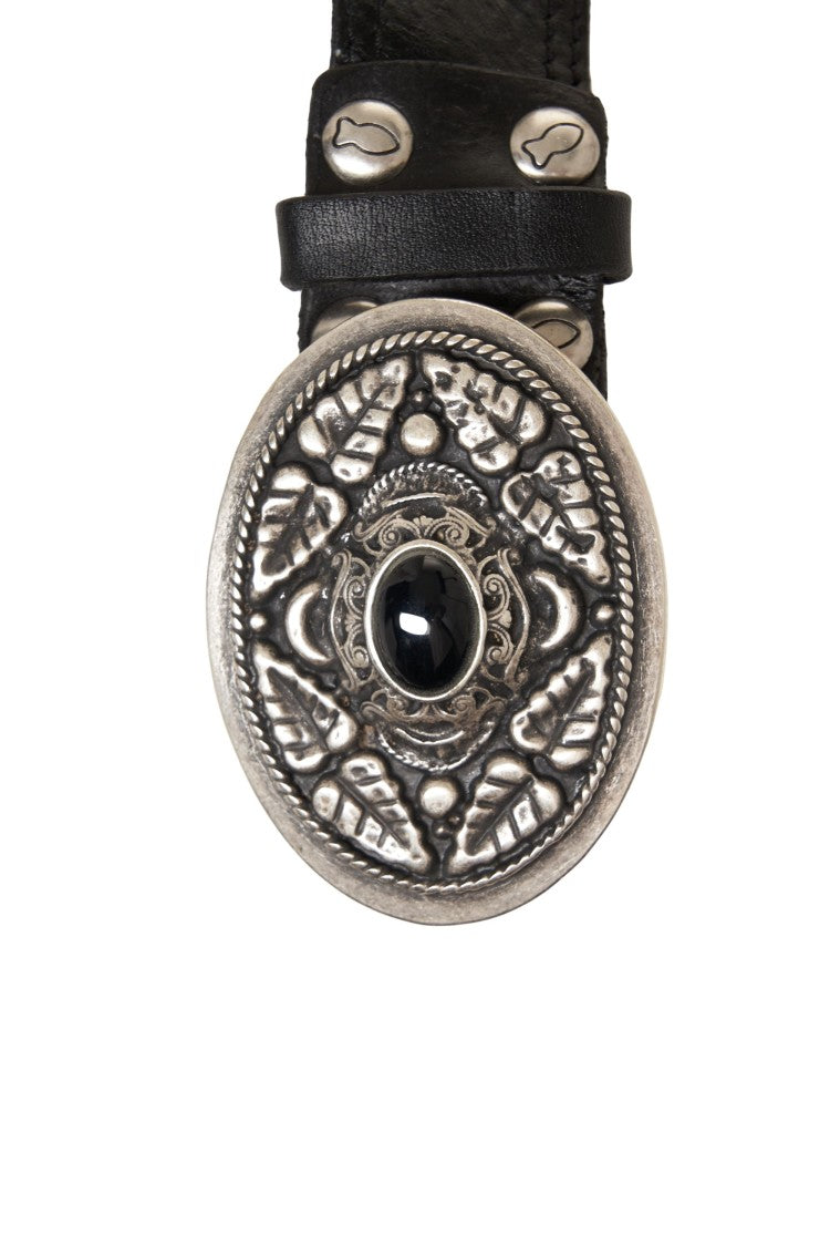 Campomaggi Hammered Leather Belt With Ornate Silver Buckle