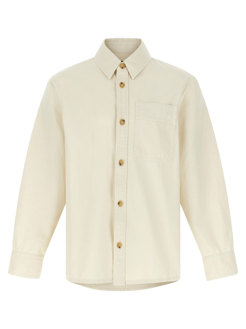A.P.C. Oxford Cotton Shirt With Tone-On-Tone Logo Embroidery