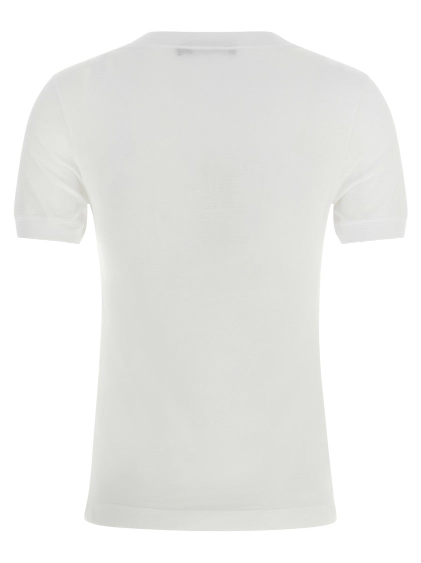 Dolce & Gabbana Cotton Crewneck T-Shirt With Openwork Lace Logo Insert