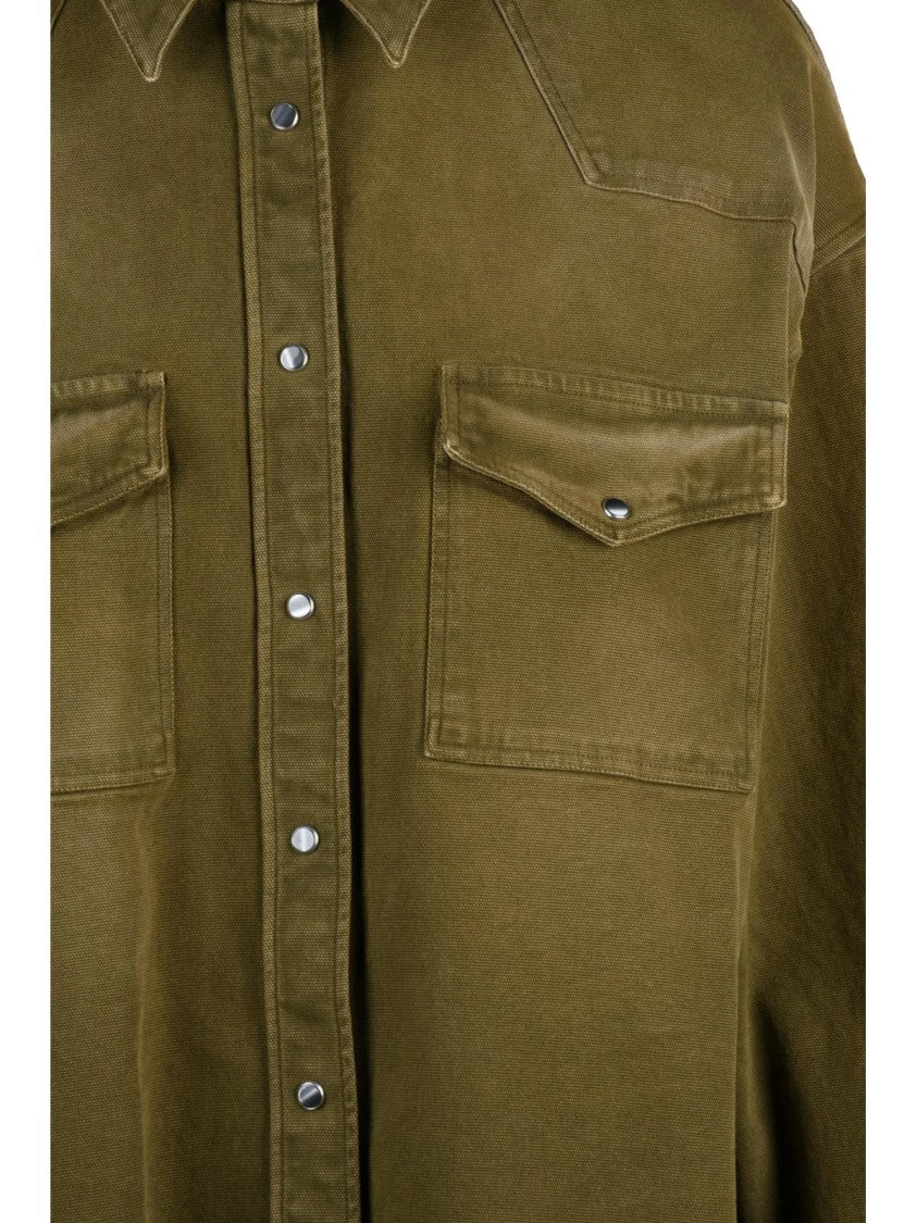 Dondup Military Green Flared Snap Buttons Denim Shirt