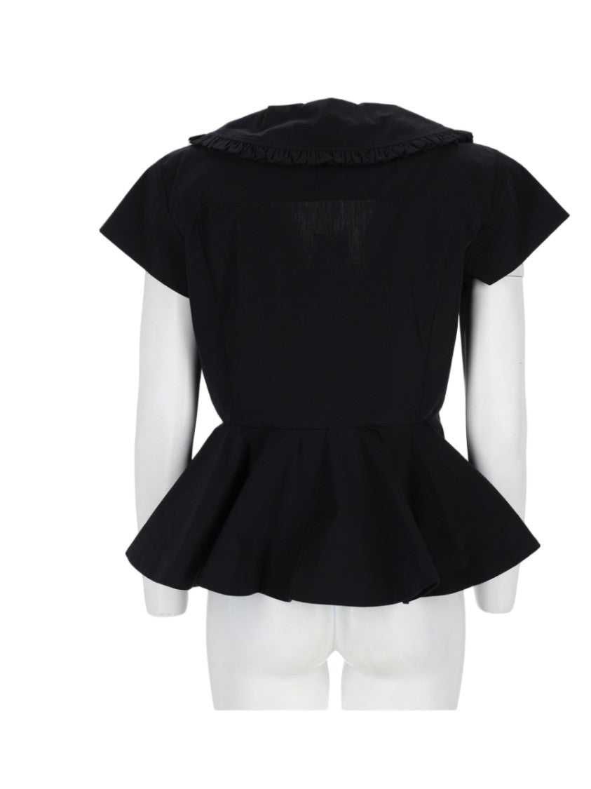 Ganni Peplum Ruffled Organic Cotton Top