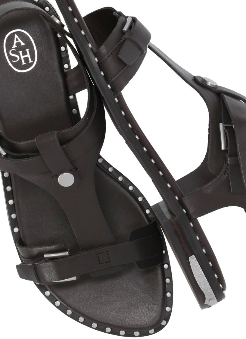 Ash Brown Piper Studded Leather Sandals