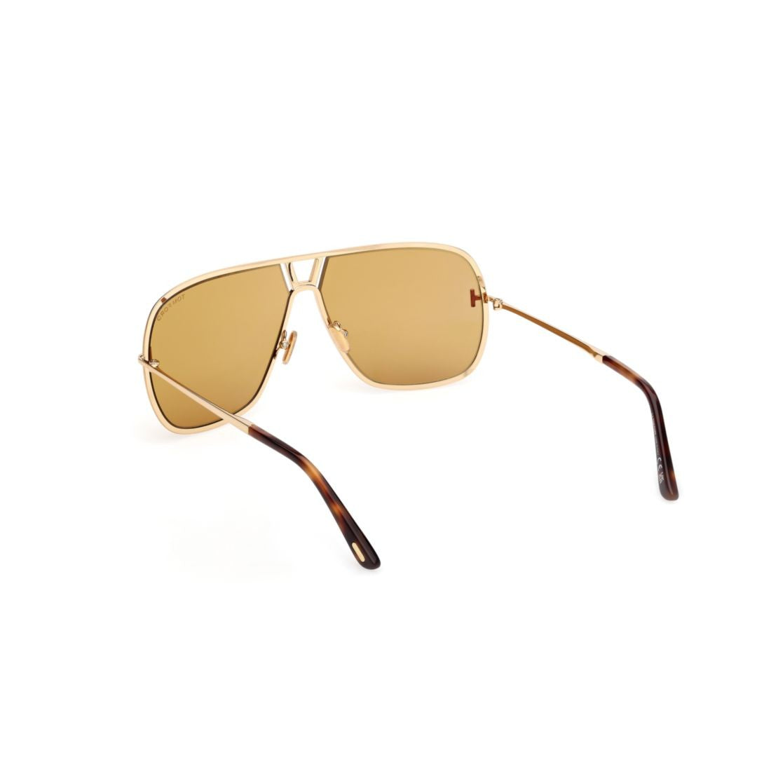 Tom Ford Gold Metal Sunglasses With Amber-Tinted Lenses And Tortoiseshell Tips