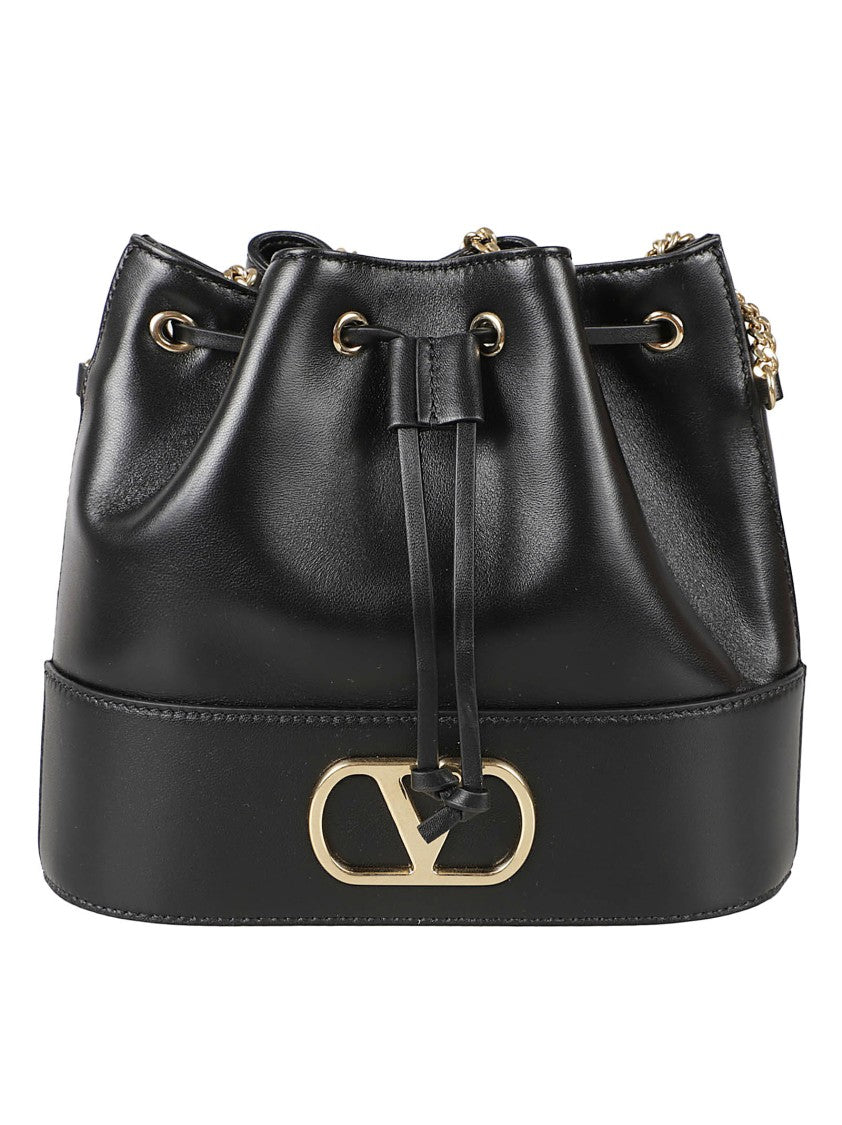 Valentino Garavani Black Leather Bucket Bag With Gold Accents