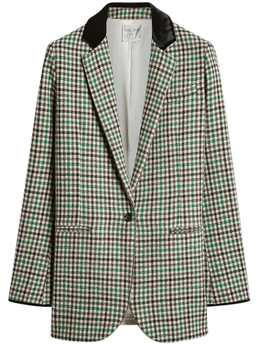 Forte Forte British Check Velvet Collar Tailored Blazer