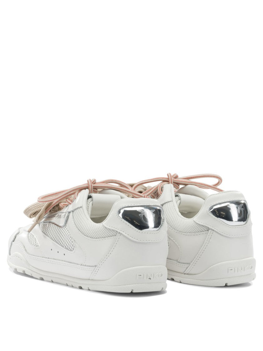 Pinko White Leather And Mesh Sneakers