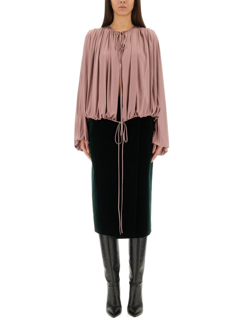 Saint Laurent Fluid Knit Blouse With Gathered Pleats