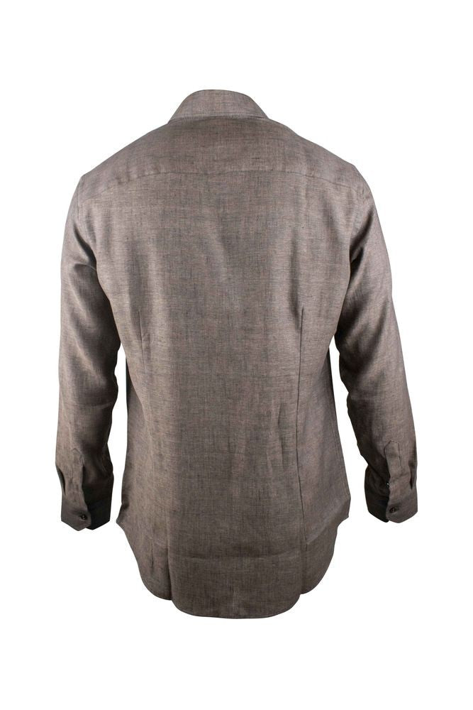 Moorer Linen Brown Shirt With Mother-Of-Pearl Buttons