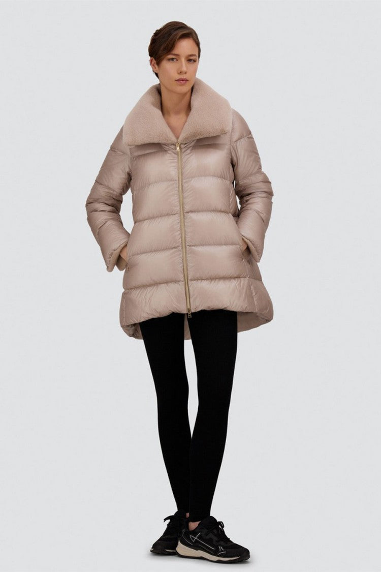 Herno Beige Polyamide Shearling-Collar Puffer Jacket