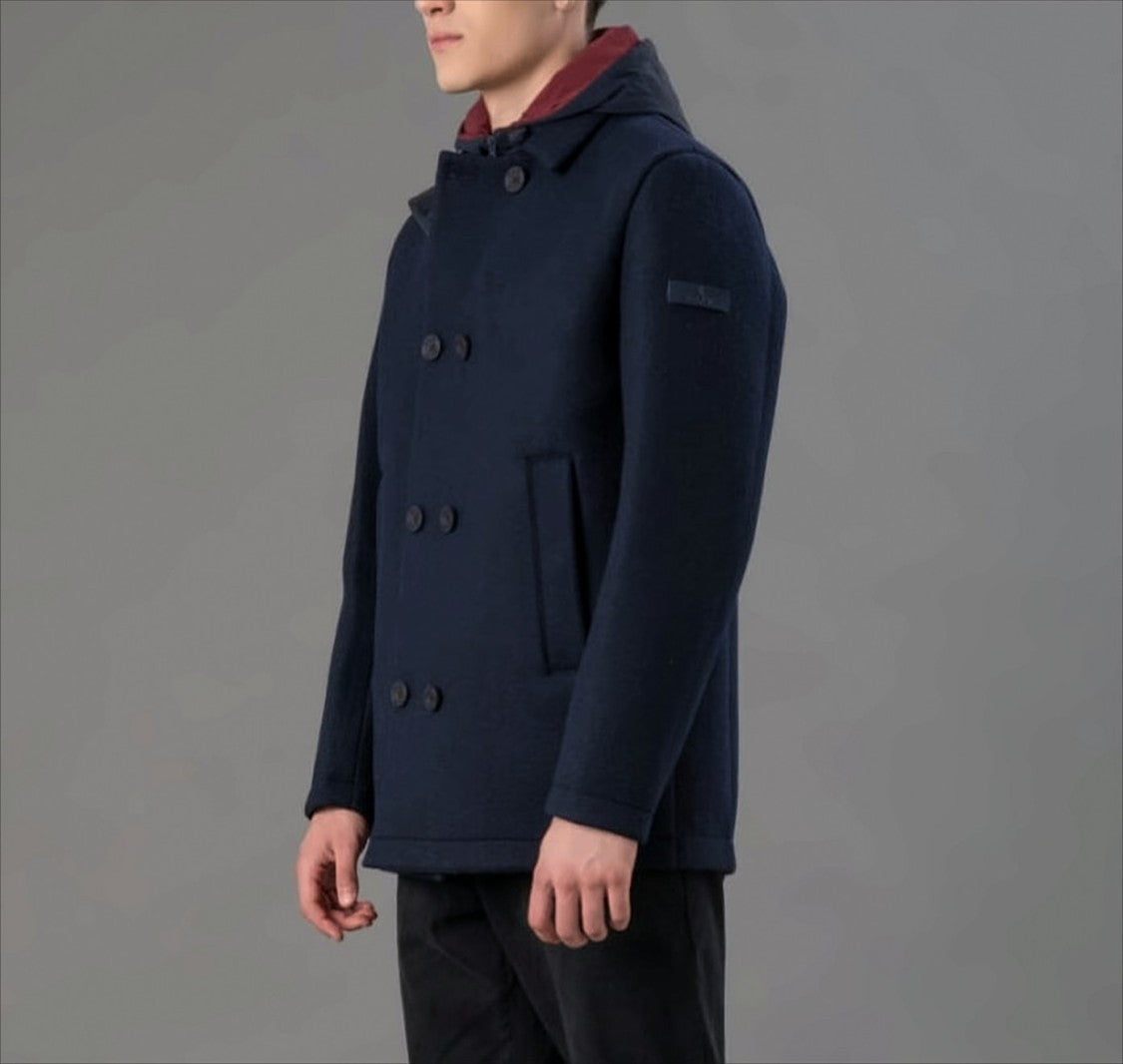 Rihunik Double-Breasted Blue Coat With Detachable Hood