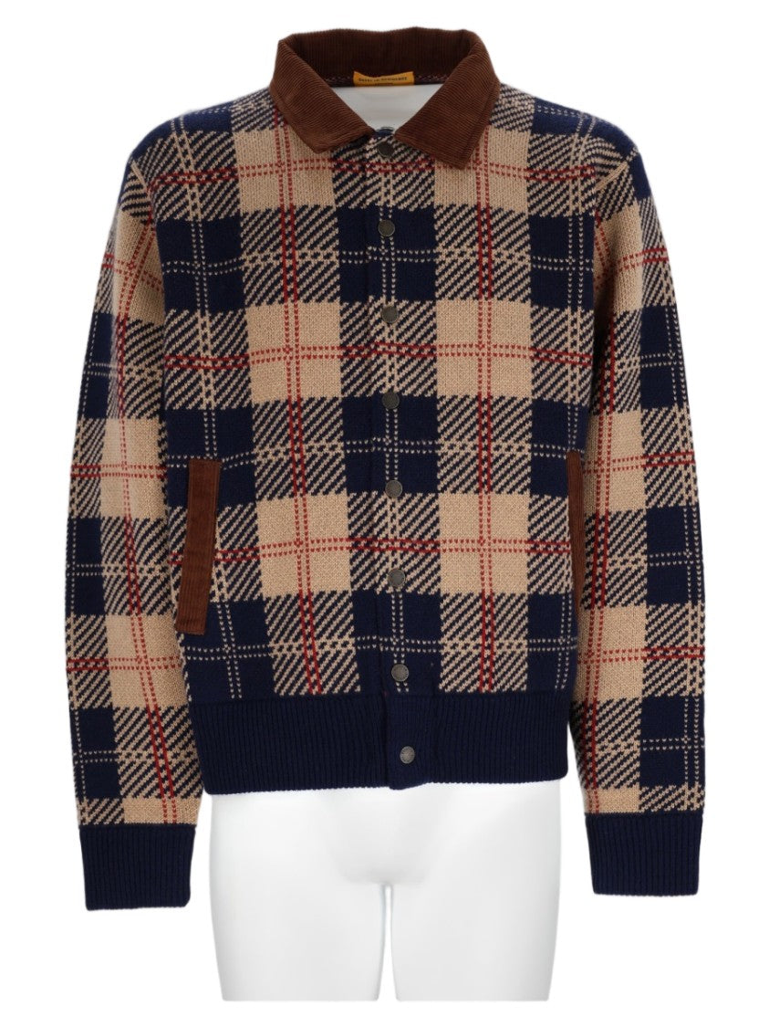Guest In Residence Multicolor Checkered Corduroy Collar Wool-Cashmere Sweater