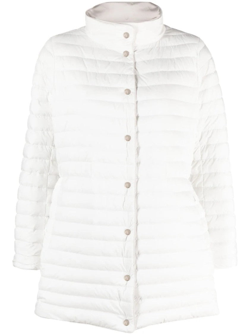 Moorer Quilted Beige Jacket With High Collar And Flared Silhouette