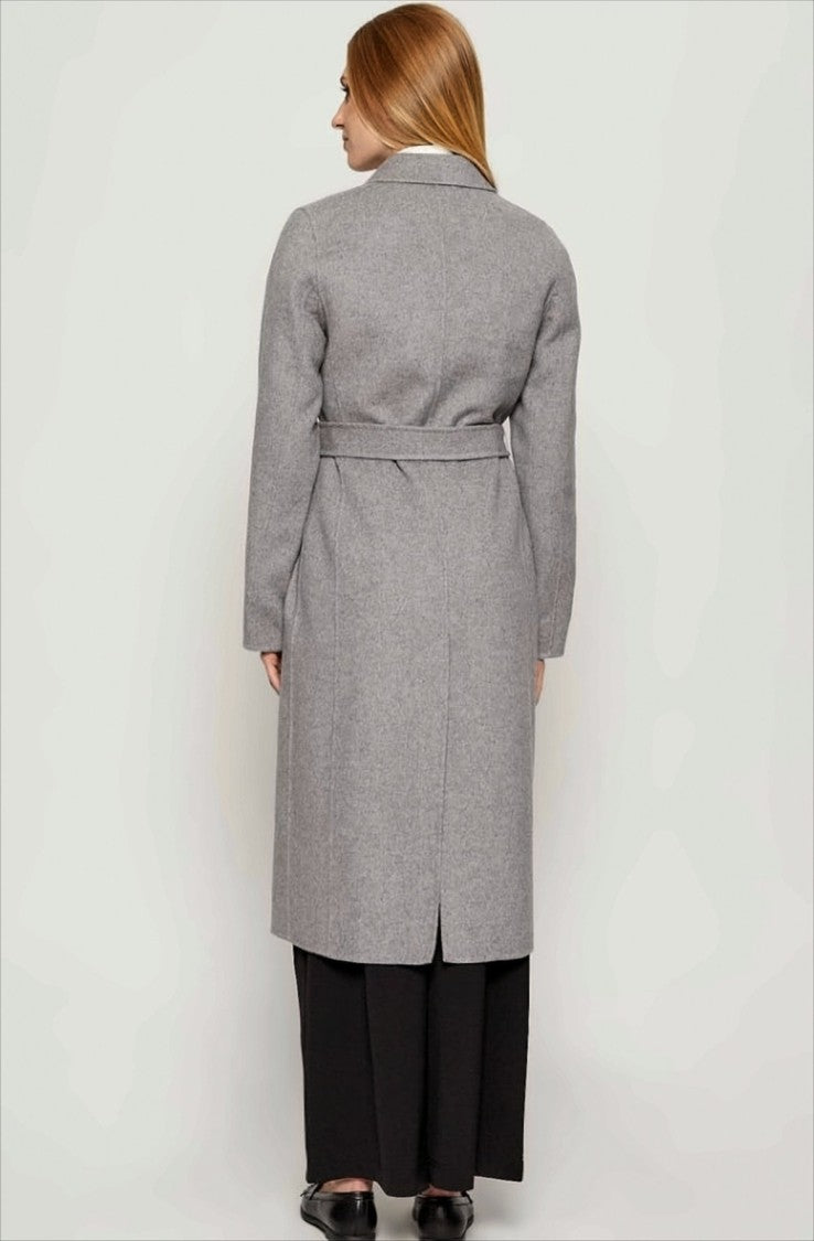 Boss Grey Wool Coat With Peak Lapels