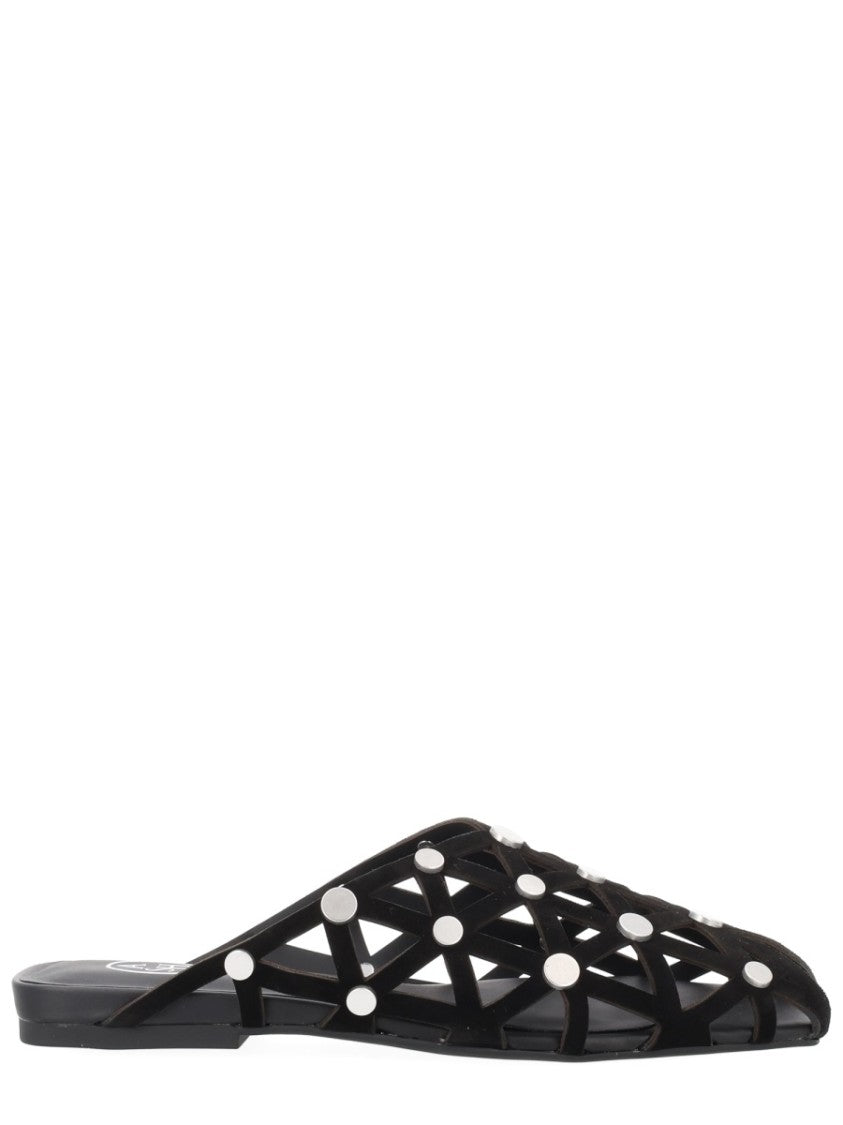 Ash Open Lattice Leather Studded Mules
