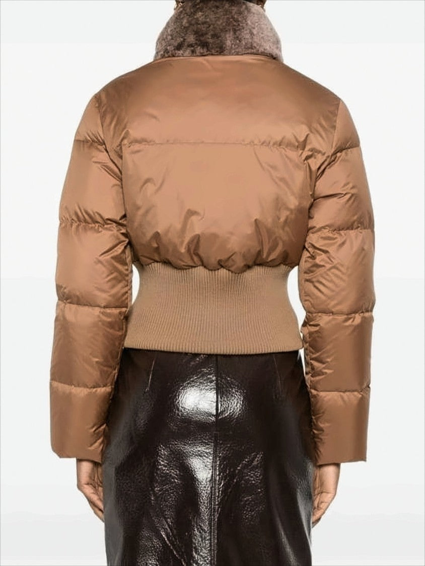 Fendi Cropped Brown Puffer Jacket With High Collar