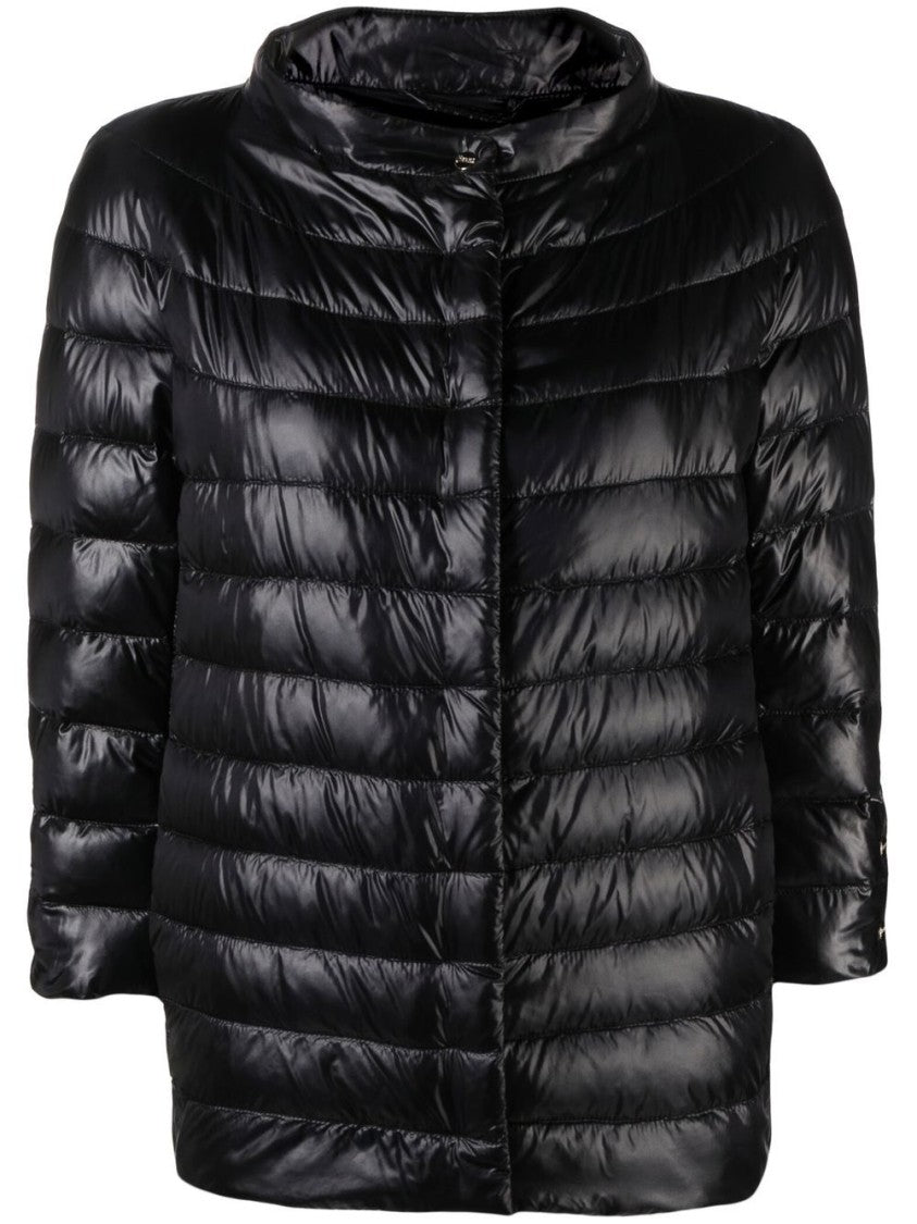 Herno Quilted Black Coat With High Collar