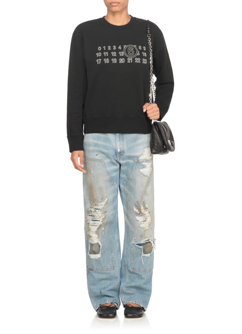 Mm6 By Maison Margiela Graphic Black Cotton Sweatshirt With Contrasting Numeric Logo