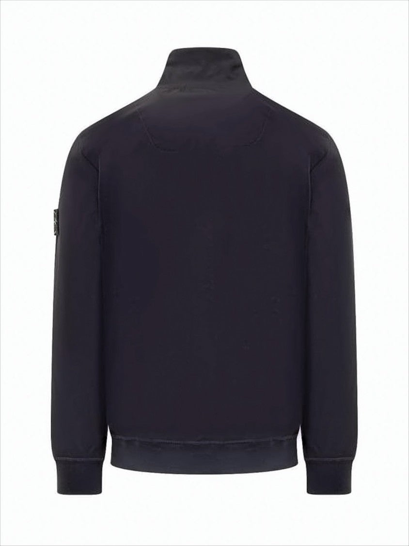 Stone Island High Collar Jacket With Zipper And Distinctive Patch