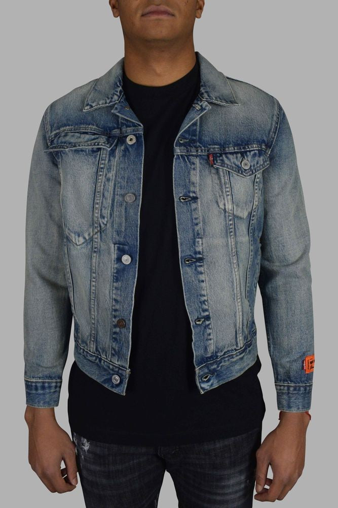 Heron Preston Washed Denim Jacket With Unique Logos