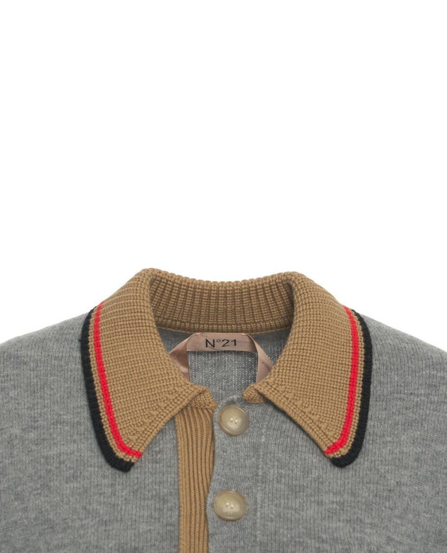 N°21 Knit Pullover With Polo Collar And Contrasting Cuffs
