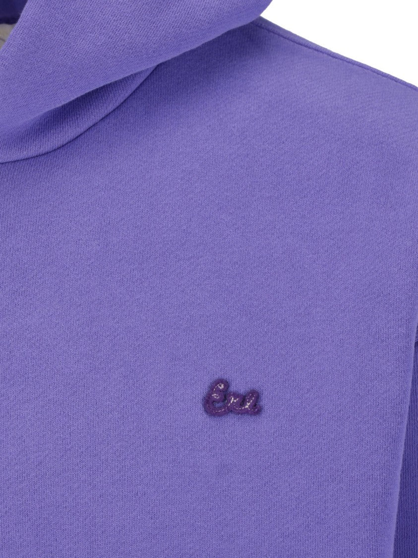 Erl Embroidered Logo Hoodie In Purple Cotton With Kangaroo Pocket