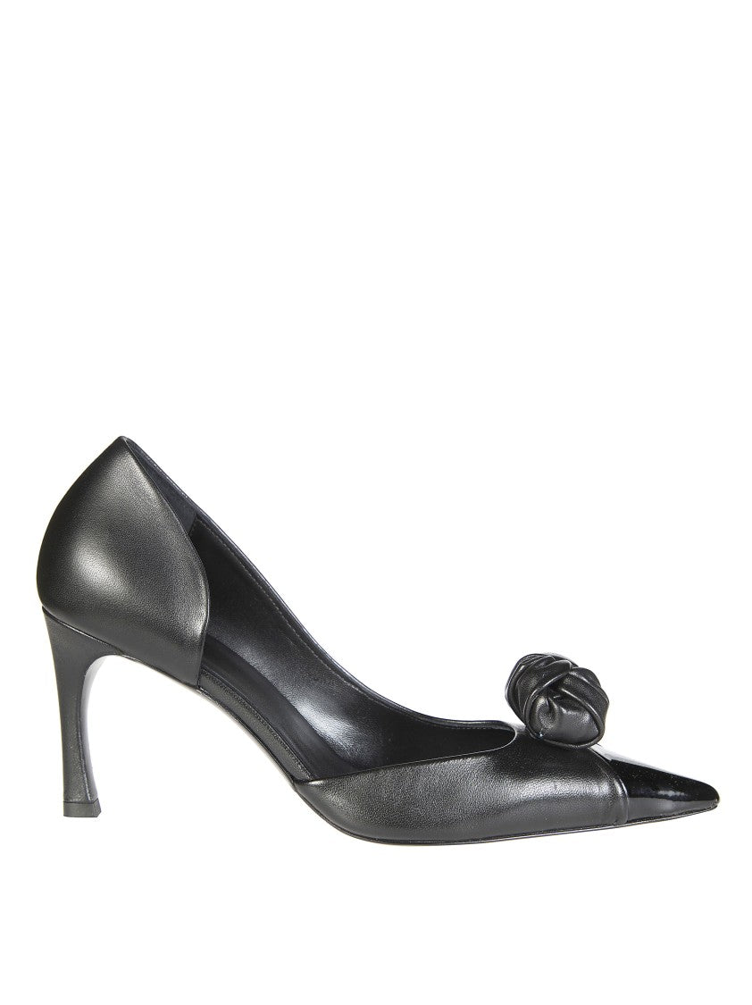 Rotate Smooth Leather Knot Pointed Toe Pumps