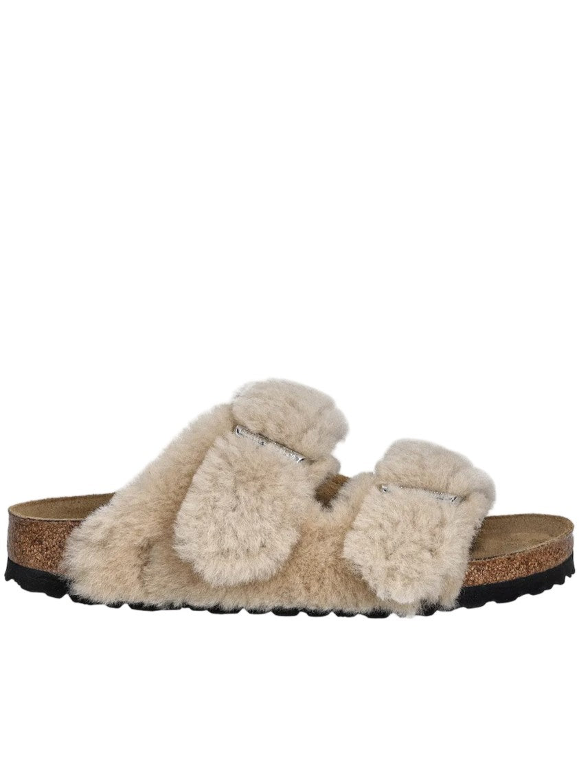 Birkenstock Slip-On Shearling Sandals With Contoured Cork Footbed