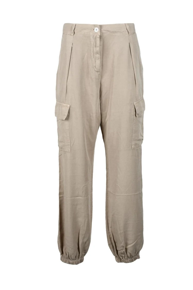 Replay Beige Cargo Pants With High Waist And Functional Pockets