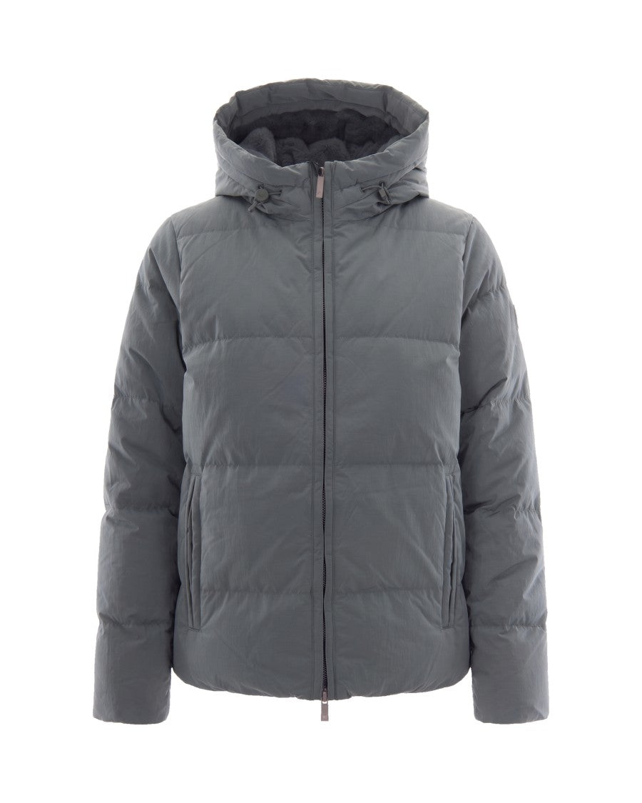 K-Way Green Balsam Shiny Nylon Fur Quilted Down Jacket