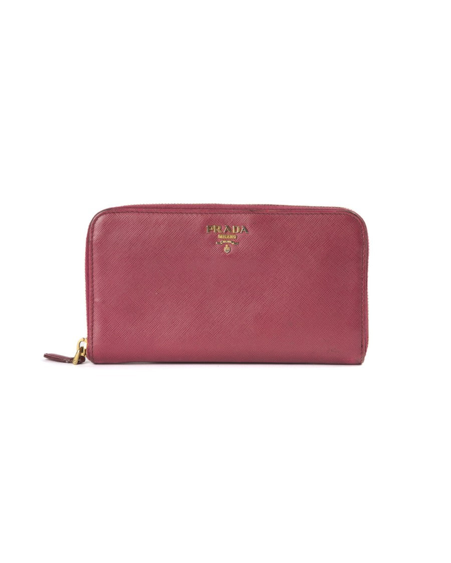 Prada Fuchsia Saffiano Zip Wallet