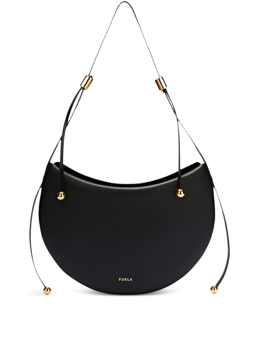 Furla Crescent-Shaped Black Leather Bag