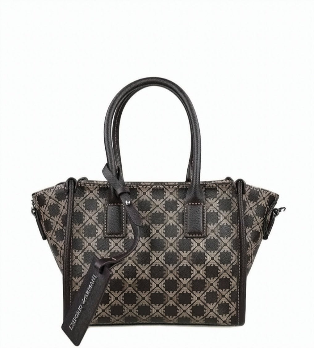 Emporio Armani Black Beige Pattern Double Handle Bag